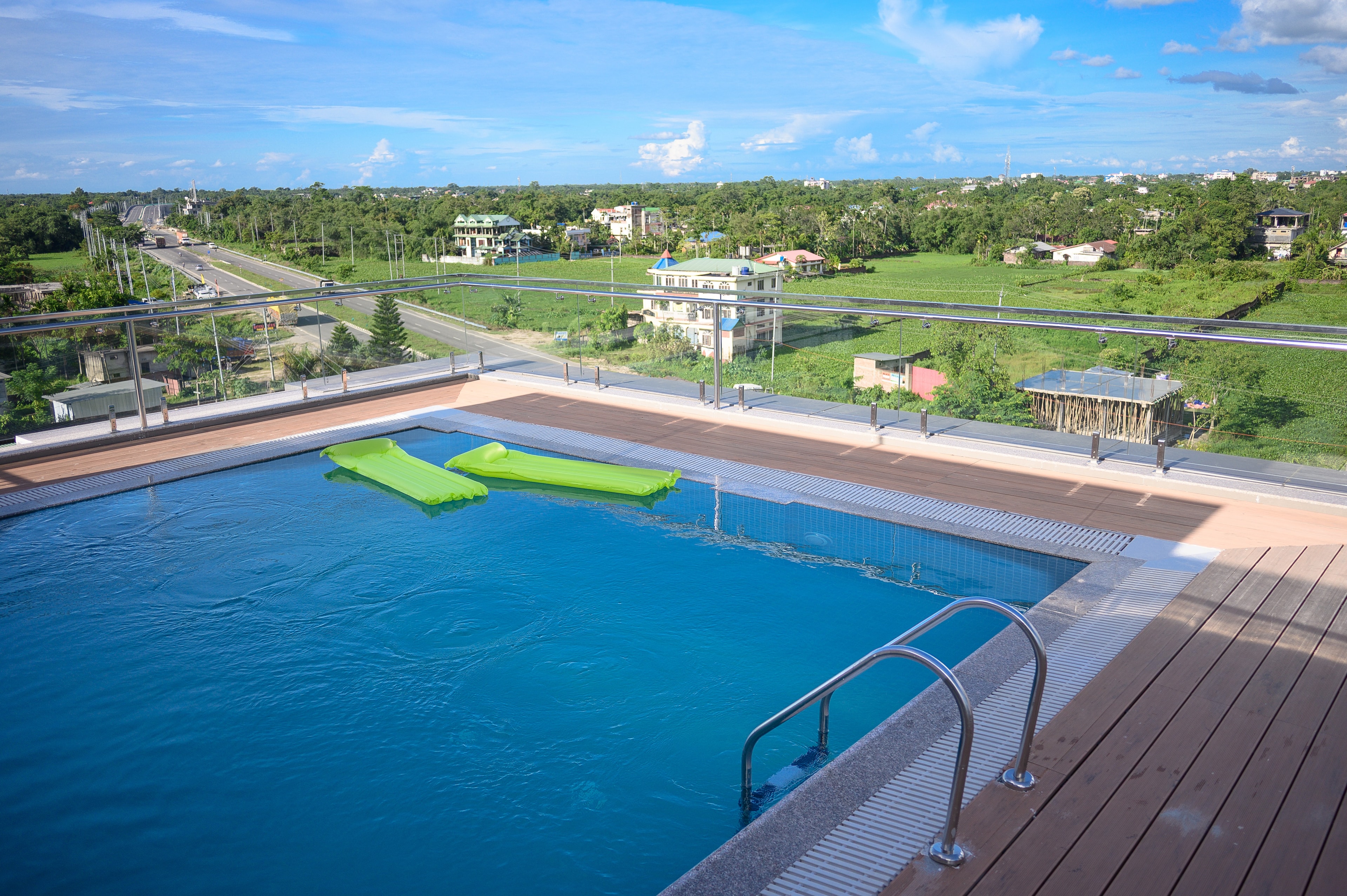 Luxurious outdoor swimming pool with elegant surroundings